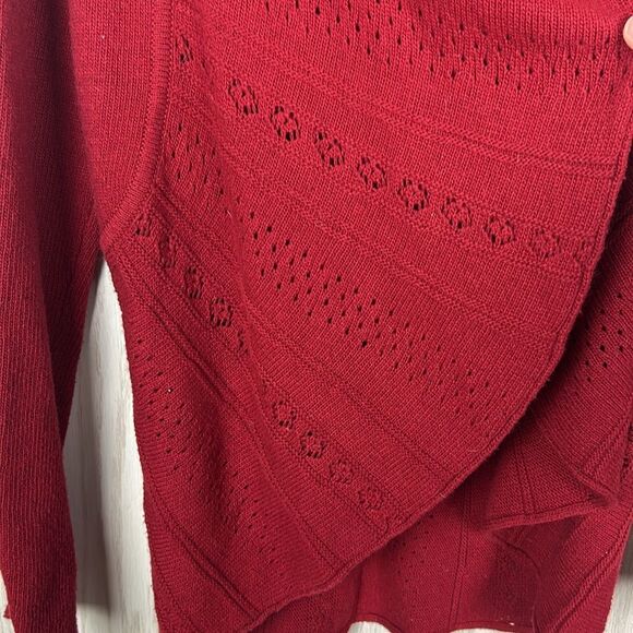 Anthropologie Knitted & Knotted Deep Red Eyelet Open Front Wool Blend Cardigan S - Picture 6 of 8